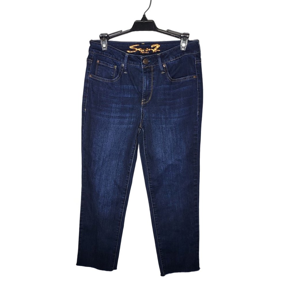 Seven7 Women's Tower Straight Crop‎ Raw Hem Denim Blue Jeans Size 4